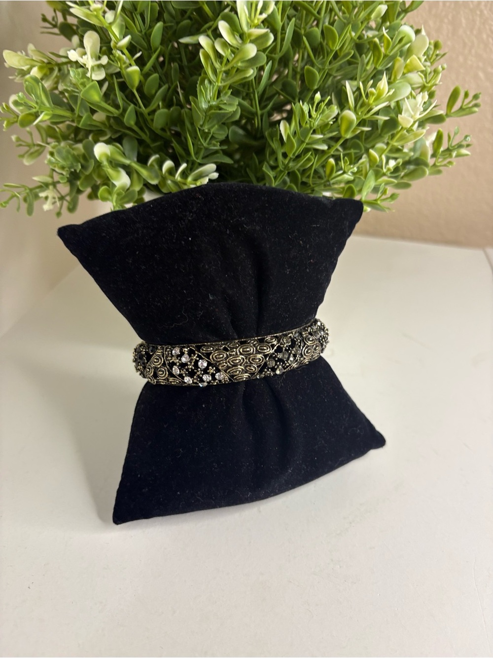 Vintage Cookie Lee Bronze Bracelet with Sparkling Rhinestone Accents